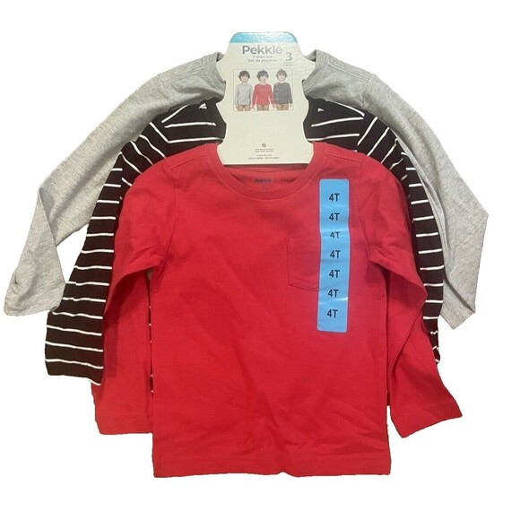 Pekkle Boy's 3 pack Long Sleeve T-Shirt Size 4T NWT - Picture 1 of 3